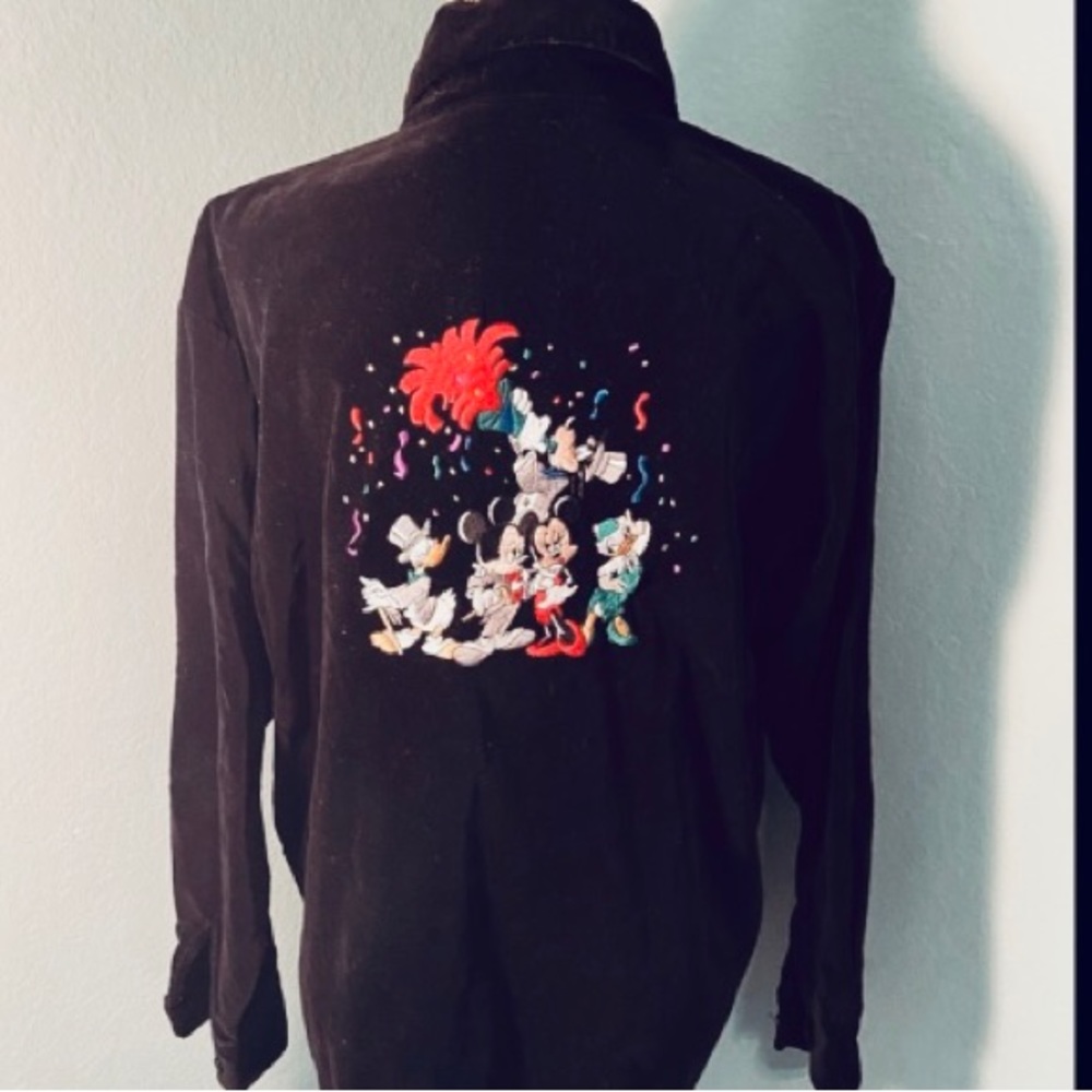 The Disney Store Black Velour Embroidered Button Up Shirt Jacket Sz Sm - M 💐
